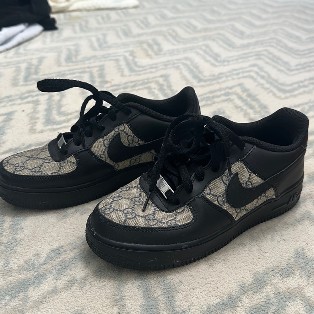 Custom made Air Force 1 sneakers with authentic Gucci material inserts
